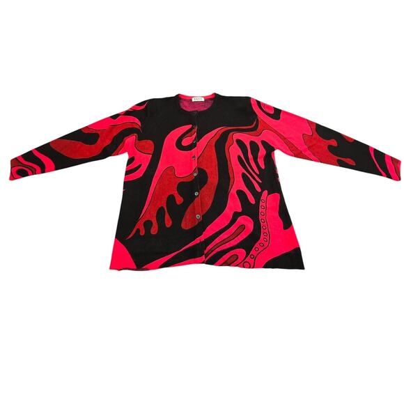 Boss Large Red and Black Cardigan STRIKING!! missing bottom button no snags - Picture 2 of 8